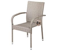 CASARIA® Lot de 8 chaises de jardin crèmes empilables polyrotin accoudoirs arrondis fauteuil extérieur terrasse balcon