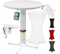 Casaria Mange Debout Blanc 80 cm de diamètre et Housse Blanche | Ensemble pliable extérieur Métal Stable Plateau MDF 2 crochets housse lavable en machine jardin terrasse soirée