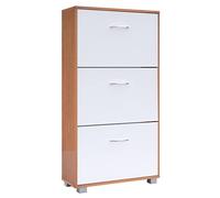CASARIA Meuble à Chaussures 3 abattants 115x60x24cm Armoire de Rangement 18 Paires Étagère Couloir entrée Brun Blanc