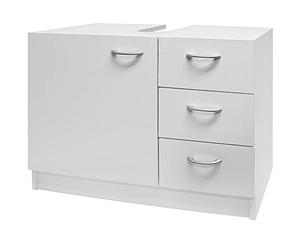 Casaria Meuble de Rangement sous évier Blanc | meuble salle de bain lavabo, 3 tiroirs rangement, panneaux fibre de bois, buanderies, facile d'entretien, meuble de rangement
