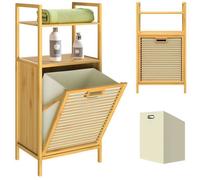 CASARIA® Meuble de salle de bain 2 en 1 avec panier à linge intégré et corbeille amovible 36 L en bambou 90 x 40 x 35 cm