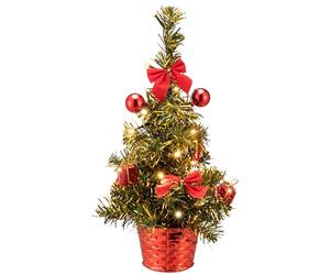 CASARIA® Mini Sapin de Noël Artificiel 36cm Guirlande Lumineuse 10 LED Blanc-Chaud minuteur 6h/18h Arbre de Noël décoré réutilisable Vert