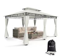 CASARIA® Pavillon de jardin 3x4m Topas métal hydrofuge protection UV 50+ parois latérales robuste tonnelle de jardin extérieur pergola tente crème