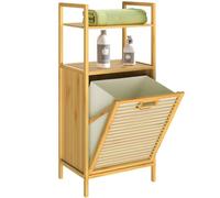 Casaria Petit Meuble de Salle de Bain 2 en 1 avec Panier à Linge Intégré | Corbeille amovible, 36 L, Bois de Bambou, 90x40x35 cm, Rangement Fonctionnel