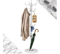 CASARIA® Porte-manteau avec socle Blanc en marbre 14 crochets 37x37x175cm portemanteau sur pieds stable tête pivotante