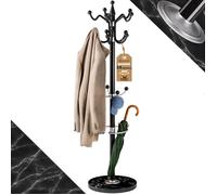 CASARIA® Porte-manteau avec socle Noir en marbre 14 crochets 37x37x175cm portemanteau sur pieds stable tête pivotante