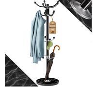 CASARIA® Porte-manteau Noir avec base en marbre 14 crochets 37x37x175cm portemanteau sur pieds rangement porte-parapluie