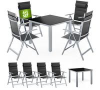 CASARIA® Salon de jardin aluminium 4 chaises pliantes 1 table 90x90cm dossier réglable 8 positions ensemble de jardin terrasse balcon extérieur argent