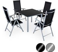 CASARIA® Salon de jardin aluminium 4 personnes table 90x90cm résistant aux intempéries pliable terrasse balcon ensemble de jardin noir argent Bern