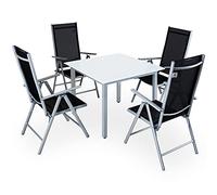 CASARIA® Salon de jardin aluminium 4 personnes table 90x90cm résistant aux intempéries pliable terrasse balcon ensemble de jardin blanc argent Bern