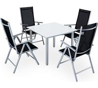 CASARIA® Salon de jardin aluminium 4 personnes table 90x90cm résistant aux intempéries pliable terrasse balcon ensemble de jardin blanc argent Bern