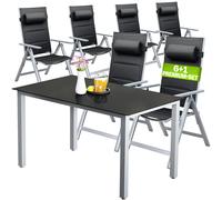 CASARIA® Salon de jardin aluminium 6 chaises pliantes 1 table 150x90cm dossier réglable 8 positions ensemble de jardin terrasse balcon extérieur argent