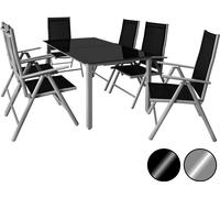 CASARIA® Salon de jardin aluminium 6 personnes table 150x90cm résistant aux intempéries pliable terrasse balcon ensemble de jardin noir argent Bern