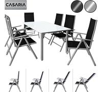 CASARIA® Salon de jardin aluminium 6 personnes table 150x90cm résistant aux intempéries pliable terrasse ensemble de jardin blanc anthracite Bern