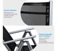 CASARIA® Salon de jardin aluminium 8 personnes table 190x90cm résistant aux intempéries pliable terrasse balcon ensemble de jardin noir argent Bern