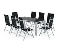 Casaria® Salon de Jardin Aluminium 8 Personnes Table 190x90cm résistant aux intempéries Pliable terrasse Balcon Ensemble de Jardin Noir Argent Bern