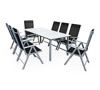 CASARIA® Salon de jardin aluminium 8 personnes table 190x90cm résistant aux intempéries pliable terrasse balcon ensemble de jardin blanc argent Bern