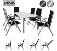 CASARIA® Salon de jardin aluminium 6 personnes table 150x90cm résistant aux intempéries pliable terrasse balcon ensemble de jardin blanc argent Bern