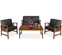 Casaria Salon de jardin Atlas en bois d'Acacia Anthracite ensemble bas de bancs et table extérieur jardin terrasse