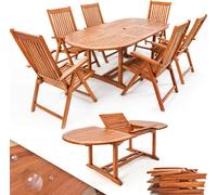 CASARIA® Salon De Jardin Extérieur Papillon - Table De Jardin Extensible 200 cm Et 6 Chaises Avec Accoudoirs - Bois D'eucalyptus FSC® - Ensemble Pliable Résistant Et Durable Avec Trou Pour Parasol