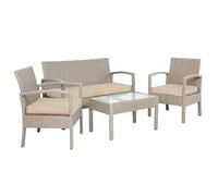 Casaria® Salon de Jardin en Polyrotin Crème 4 Personnes 2 chaises 1 Banc Meubles d'extérieur Jardin terrasse Balcon résistant intempéries