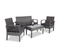Casaria® Salon de Jardin en Polyrotin Anthracite 4 Personnes 2 chaises 1 Banc Meubles d'extérieur Jardin terrasse Balcon