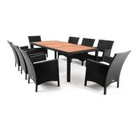 CASARIA® Salon de jardin en Polyrotin Noir 8 places meuble extérieur mobilier terrasse en résine tressé ensemble repas extérieur