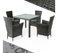 Casaria® Salon de Jardin Gris 4 Places Table de Jardin chaises empilables avec Coussins Plateau de Table en Verre trempé