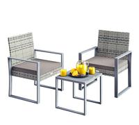 CASARIA® Salon de jardin Gris WPC en polyrotin 2 chaises 1 table Pieds réglables Résistant aux intempéries Balcon Meubles Lounge Set