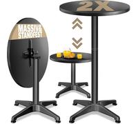 CASARIA® Set 2x table de bar bistrot pliable ronde diamètre 60 cm réglable en hauteur 70 cm / 115 cm 2 en 1 en acier mange debout