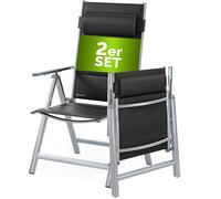 Casaria Set de 2 chaises de Jardin Aluminium Dossier réglable 8 Positions Rembourrage Max. 120kg Chaise à Dossier Haut Chaise Pliante terrasse Argent