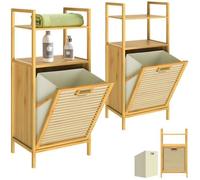 CASARIA® Set de 2 meubles de salle de bain 2 en 1 avec panier à linge intégré et corbeille amovible 36 L en bambou 90 x 40 x 35 cm