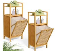 Casaria® Set de 2 Meubles de Salle de Bain 2 en 1 avec Panier à Linge intégré et Corbeille Amovible 36 L en Bambou 90 x 40 x 35 cm