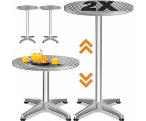 CASARIA® Set de 2 tables de bar bistrot ronde diamètre 60 cm hauteur réglable 70 cm / 115 cm 2 en 1 en aluminium mange debout