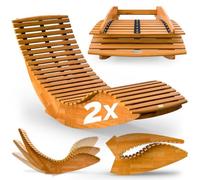 CASARIA® 2x Chaise Longue à Bascule pliable en Bois d'acacia certifié FSC Transat Ergonomique Bain de Soleil Jardin Sauna