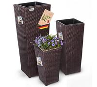 Casaria Set de 3 Pots de Fleurs polyrotin Brun Cache-Pot Pot intérieur évacuation Eau extérieur intérieur bac à Fleurs jardinière