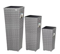 Casaria Set de 3 Pots de Fleurs polyrotin Gris Cache-Pot Pot intérieur évacuation Eau extérieur intérieur bac à Fleurs jardinière