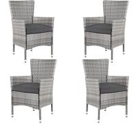 Casaria® Set de 4 chaises en polyrotin avec coussin d'assise 7cm charge max 160kg assise fauteuil jardin balcon terrasse