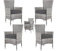 Casaria® Set de 4 chaises en polyrotin Gris avec coussin d'assise 7cm max 160kg assise fauteuil jardin balcon terrasse