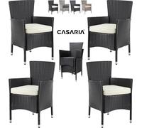 Casaria® Set de 4 chaises en polyrotin Gris avec coussin d'assise 7cm max 160kg assise fauteuil jardin balcon terrasse