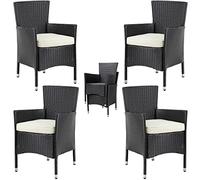 Casaria® Set de 4 chaises en polyrotin Noir avec coussin d'assise 7cm max 160kg assise fauteuil jardin balcon terrasse