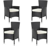 Casaria® Set de 4 chaises en polyrotin Noir avec coussin d'assise 7cm max 160kg assise fauteuil jardin balcon terrasse