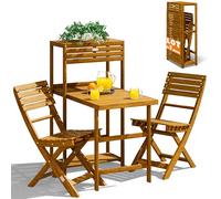 CASARIA® Set de balcon 2 personnes 3pcs en bois d'acacia FSC® 94x61x117cm 1 table 2 chaises unité de rangement extérieur