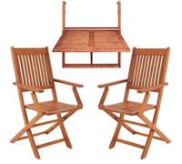 Casaria Set de balcon 3 pièces en bois d'Acacia 1 table suspendue et chaises pliable 65x45x87cm certifié FSC salon de jardin