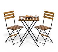 Casaria® Set de Meubles de Balcon 1 Table et 2 chaises Pliable en Bois d'Acacia Ensemble extérieur Salon de Jardin terrasse