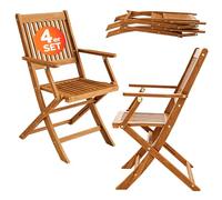 Casaria Sydney Lot de 4 chaises de jardin pliantes en bois d'acacia certifié FSC à dossier haut
