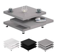 CASARIA® Table Basse Gris laqué Table de Salon modulable Table Basse carrée Moderne 72x72cm avec Plateaux rotatifs