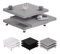 CASARIA® Table basse gris laqué Table de salon modulable Table basse carrée moderne 72x72cm avec plateaux rotatifs
