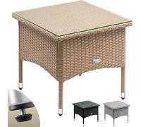 CASARIA® Table d’appoint en polyrotin crème 50x50x45cm Table basse de jardin carrée avec plaque en verre Petite table extérieur