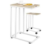 Casaria® Table d'appoint Bout de canapé avec roulettes Cadre en métal Blanc Desserte de lit Support Ordinateur Portable pour Salon Bureau Chambre